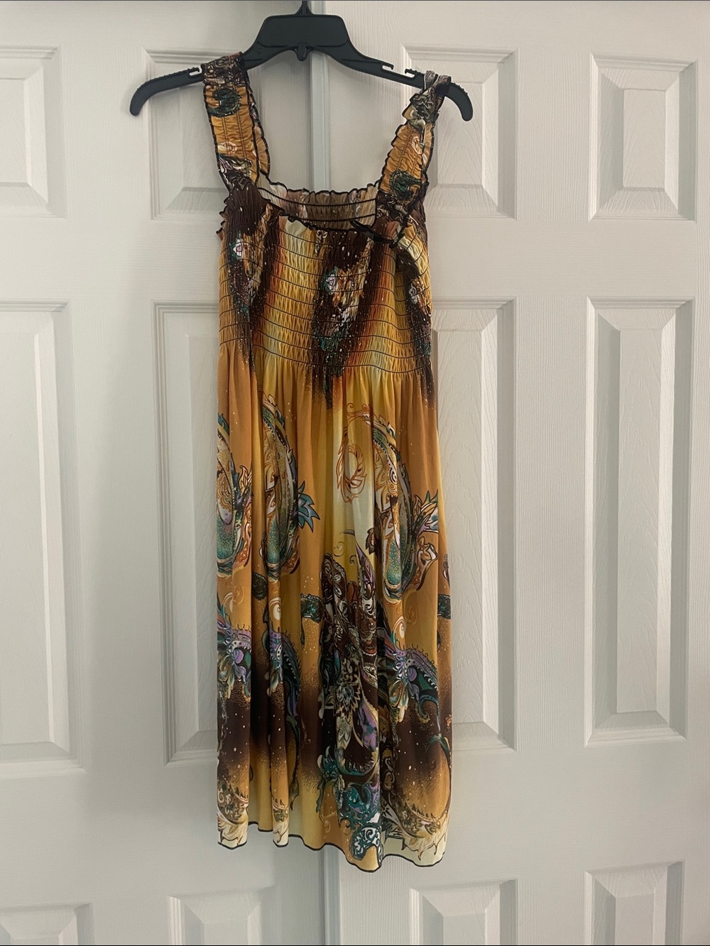 Yellow Floral-Print Smocked Sundress fits a large and x large